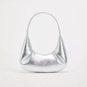 Zara Metallic Silver Oval Shoulder Bag